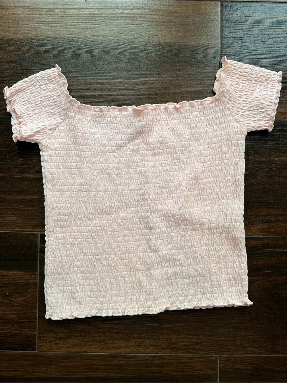 Hollister Light Pink Smocked Off-Shoulder Crop Top, Medium